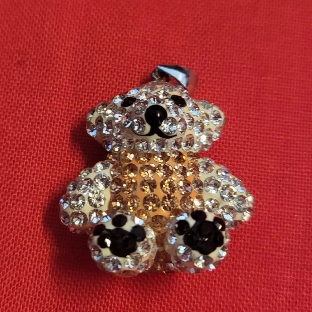 Austrian Crystal Teddy Bear Sterling Silver Pendant